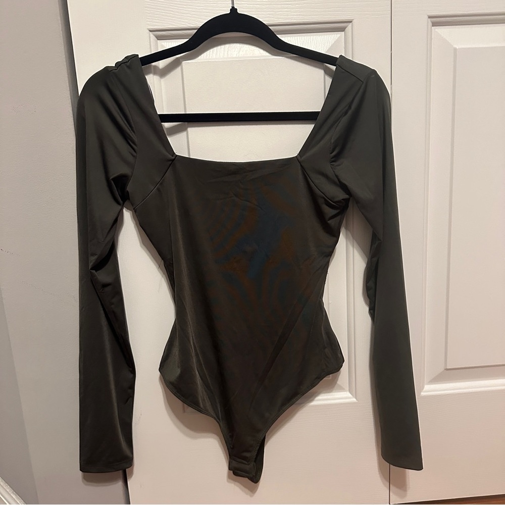 Lelis Olive Green Open Back Long Sleeve Body Suit